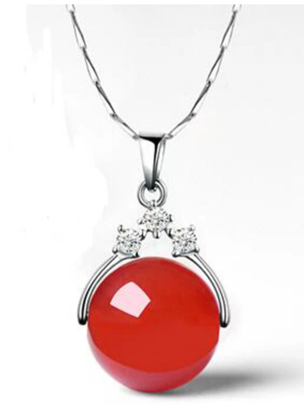 925 Sterling Silver Jade Red Agate Diamond Necklace 18”